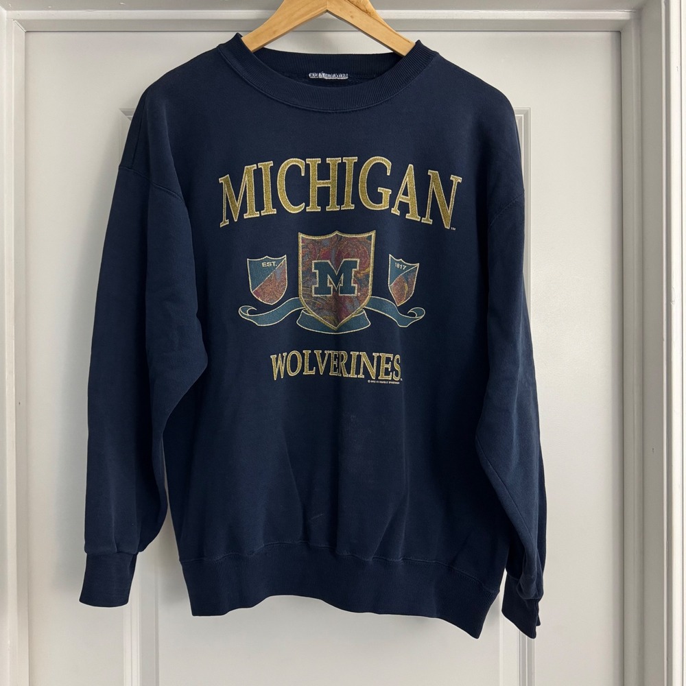 Vintage 90s Michigan Wolverines College Crewneck Sweatshirt Crable Sportswear L